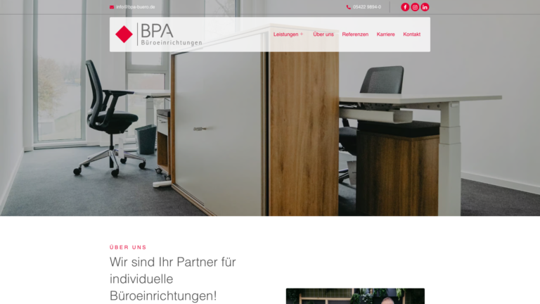 Website BPA Büroeinrichtungen – Referenz Webdesign Eggert Media